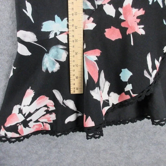 Dress The Population Women Floral Wrap Dress Asymmetrical Hem Black Size L - Picture 10 of 12